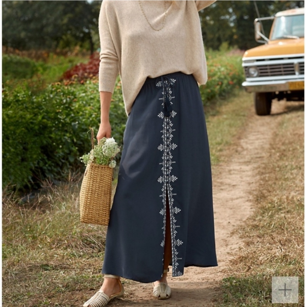 Garnet Hill Embroidered Maxi Skirt M